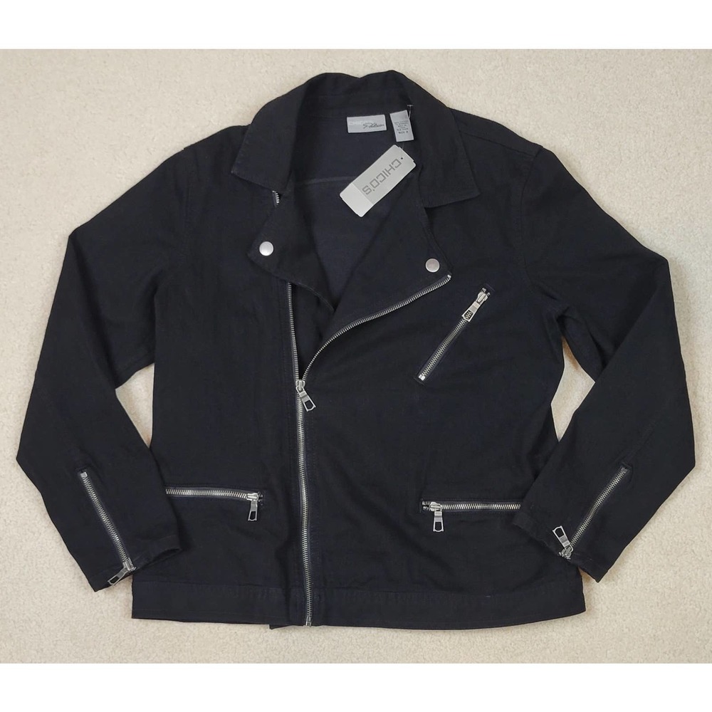 NWT New With Tags! Chico's Platinum Black Chance Denim Jacket 2 12